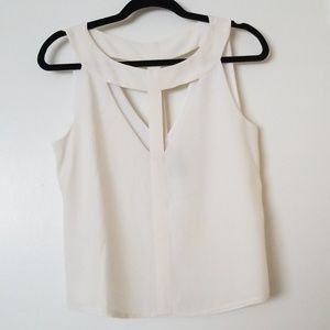 BCBG White Silk Cutout Top